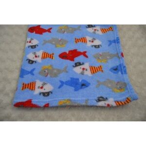 Nuby Shark Baby Blanket Blue Red Gray White Plush Security Lovey